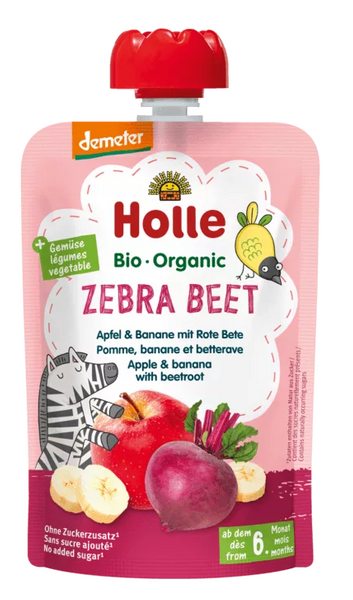 Mus buraczana zebra jabłko banan burak bez dodatku cukru od 6 msc. 100 g - Holle (EKO)
