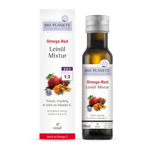 Omega red - mieszanka z olejem lnianym (tokitnik, mango, acerola, truskawka) 100 ml - Bio Planete (EKO)