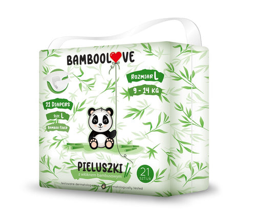 Pieluchy z włóknem bambusowym rozmiar L 9 - 14 kg (21 szt.) - Bamboolove