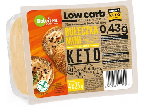 Bułeczki mini z sezamem o obniżonej ilości węglowodanów bezglutenowe KETO 4 szt. 100 g - Balviten
