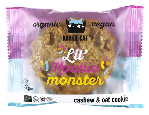 Ciastko wegańskie z kolorowymi drażetkami czekoladowymi i wanilią bezglutenowe 50 g - Kookie Cat (EKO)