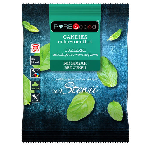 Cukierki eukaliptusowo miętowe ze stewią bez cukru 50 g - PURE&Good