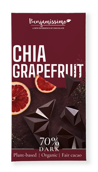 Czekolada gorzka chia grejpfrut bezglutenowa 60 g - Benjamissimo (EKO)