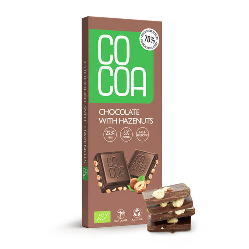 Czekolada z orzechami laskowymi 70 % mniej cukru 40 g - Cocoa (EKO)