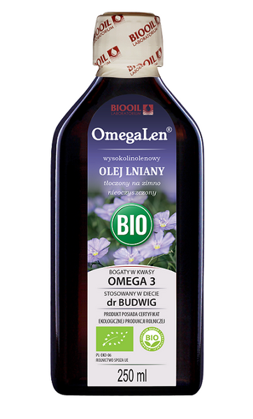 Olej lniany tłoczony na zimno wysokolinolenowy 250 ml - Biooil (EKO)
