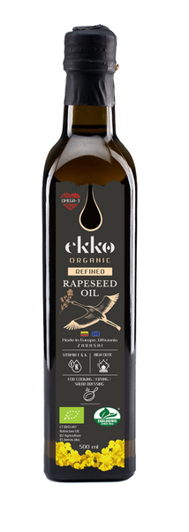 Olej rzepakowy do gotowania i smażenia tłoczony na zimno omega 3 1 l - Ekko (EKO)